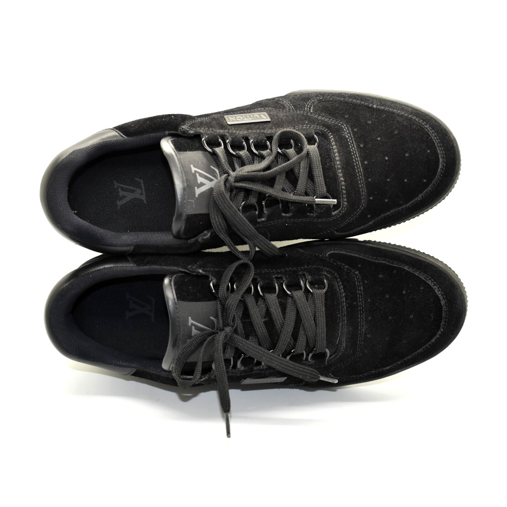 F0 Auth LOUIS VUITTON Black Suede & Leather LV Trainer Uniform Sneakers Size 6.5 - Picture 4 of 11